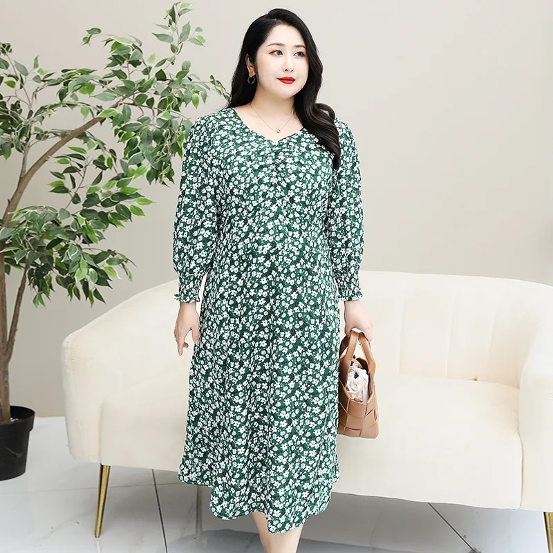 

Шифоновое платье с высокой талией и длинным рукавом, размеры от 4XL до 8XL