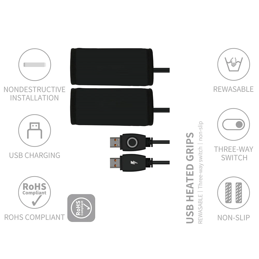 

1 Pair Motorcycle Heated Handlebar Covers Silicone USB Powered Temperature Control with Switch Electric Heating Handle Covers