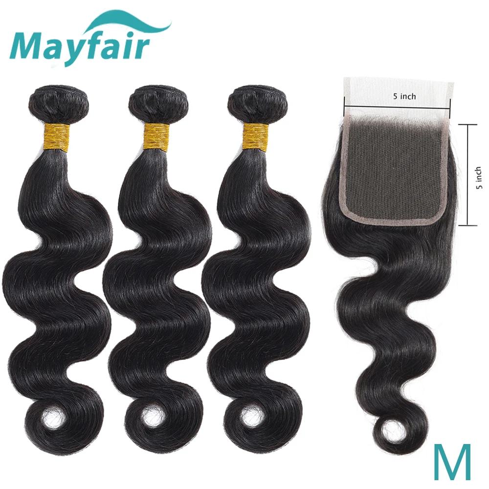 Бразильские волнистые волосы пряди с закрытием Mayfair человеческие средний рацион