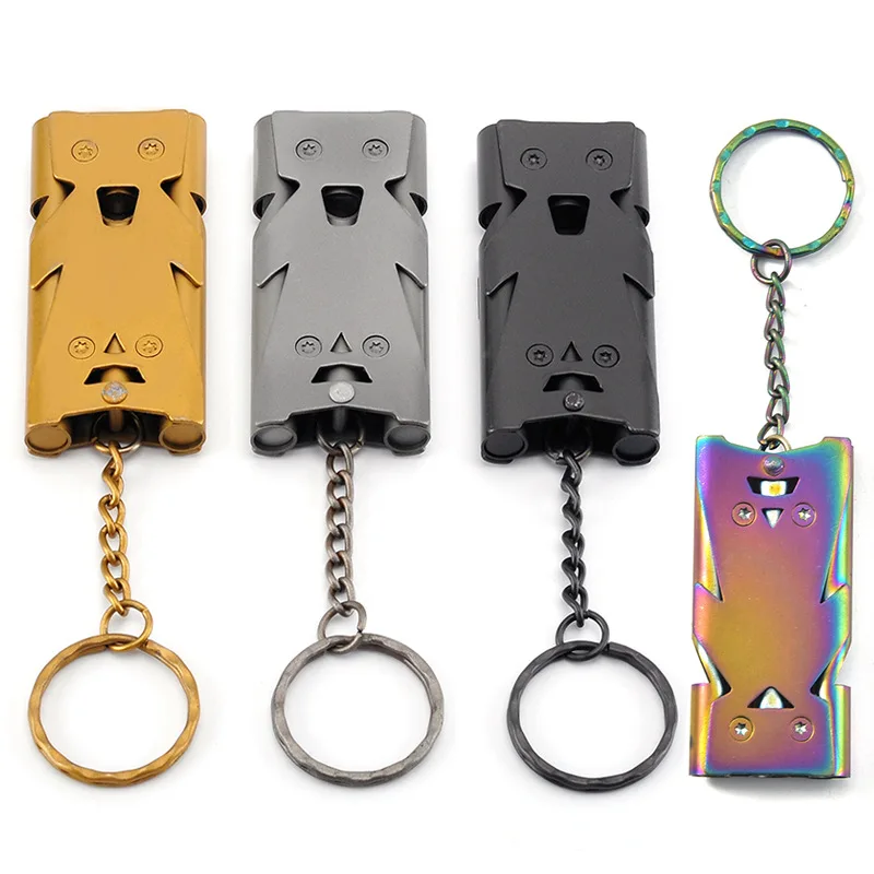 

1pcs Outdoors High Decibel Portable Keychain Whistle Stainless Steel Double Pipe Emergency Survival Whistle Multifunction Tools