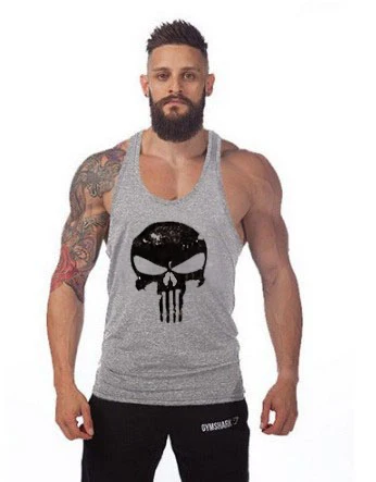 Майка мужская для тренажерного зала тенниска без надписей майка с черепом одежда
