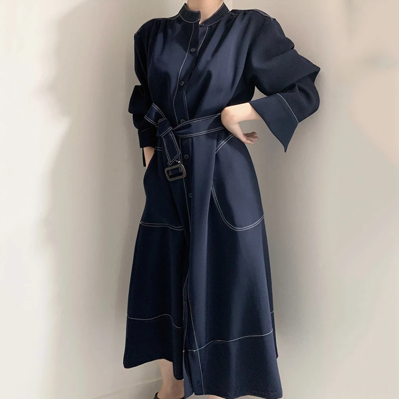

Vintage Elegant Women Maxi Bodycon Dress Fashion Office Lady Solid A Line Trench Dresses Chic Korean Vestidos Autumn
