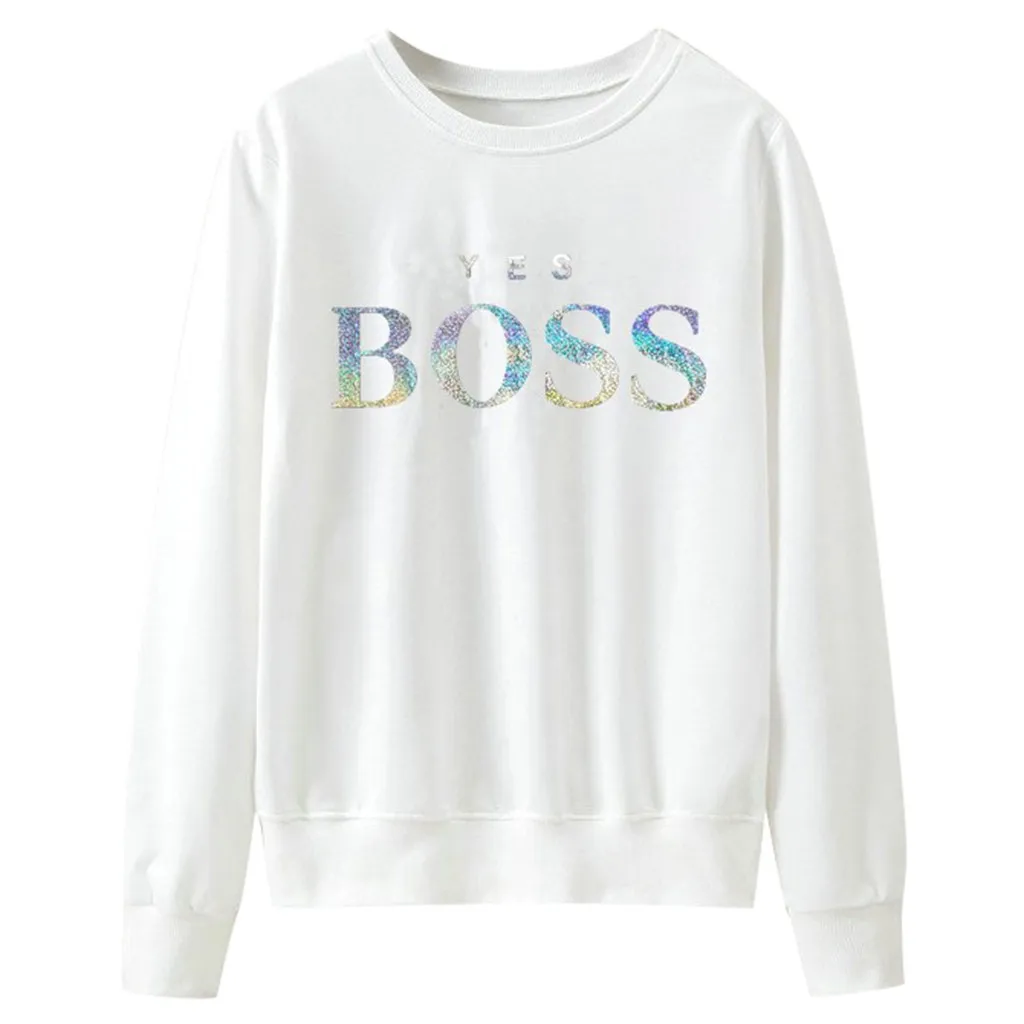 Женская Осенняя толстовка с блестками и надписью «Yes Boss», Женская толстовка с капюшоном, пуловер с длинным рукавом в стиле Харадзюку, джемпер, Sudadera Mujer