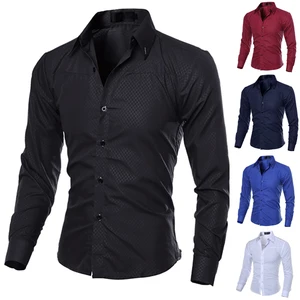 Men's Clothing New Men's Clothing Camisas Para Hombre Fashion Men Solid Color Slim Up Casual Shirts Tops 2020 10 item image
