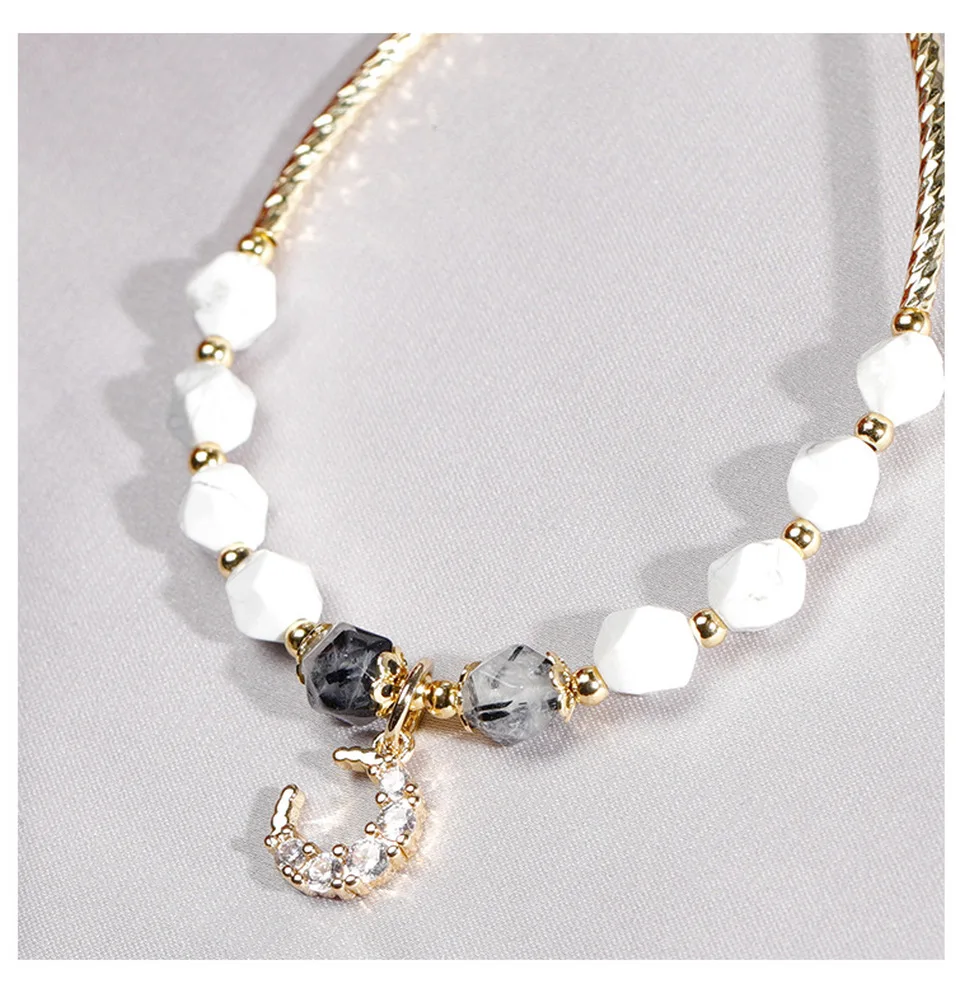 Rotating Moon Lucky Bracelet Titanium Stainless Steel Material Inlaid Natural Jewel Trendy Bracelets Women Jewelry Birthday Gift | Украшения