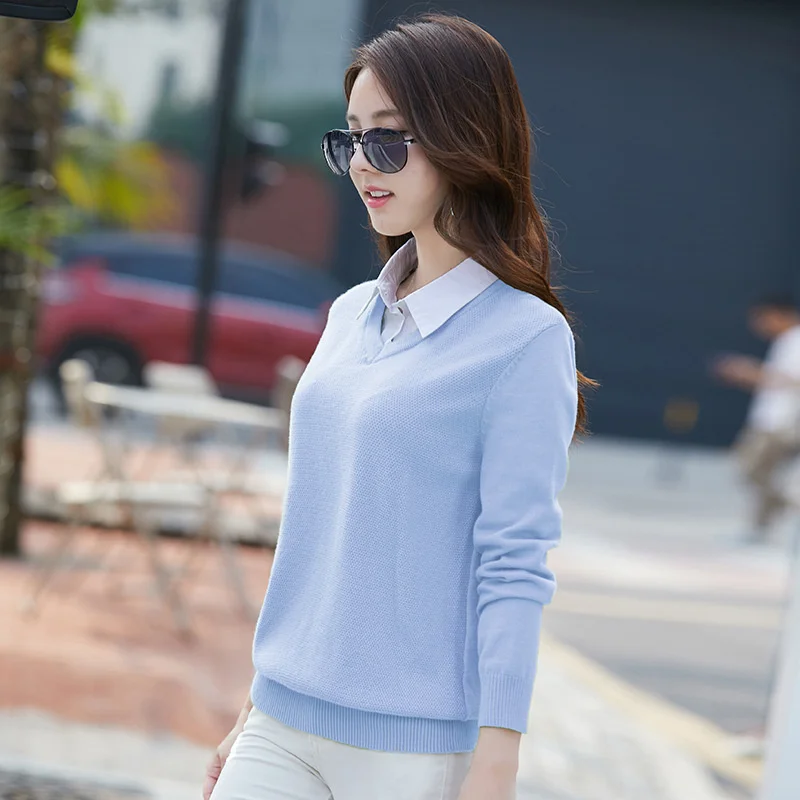 

Fake two-piece collared sweater pullover sweater Korean version loose and versatile outer wear top 2021 autumn and winter 3013-1