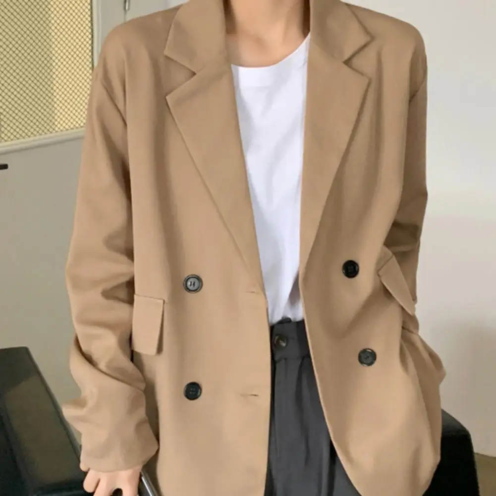 

Office Lady Blazer Coats Lapel Long Sleeve Solid Cardigan Jackets Black Plus Size Lining Pocket Suits Blazer 2 Colors