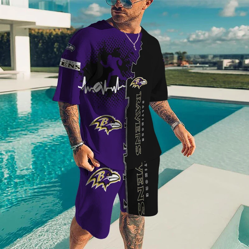 Костюм спортивный мужской летний из шорт и футболки с 3d-надписью |