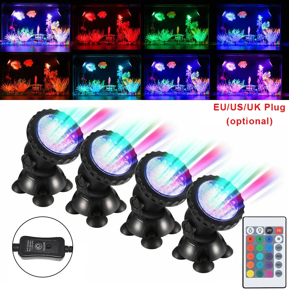 

36 LED RGB Landscape Lights Waterproof Remote Control Dimmable Spotlight Outdoor Aquarium Underwater Fountain Pool RGB Lamp D30