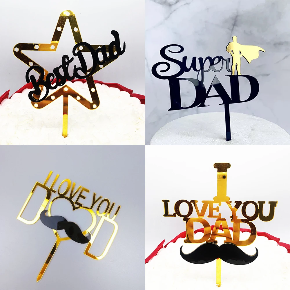 

Happy Father's day Acrylic Cake Topper Gold Super Dad Cake Topper Dad Father Birthday Cake Decorations for Daddy Birthday Party