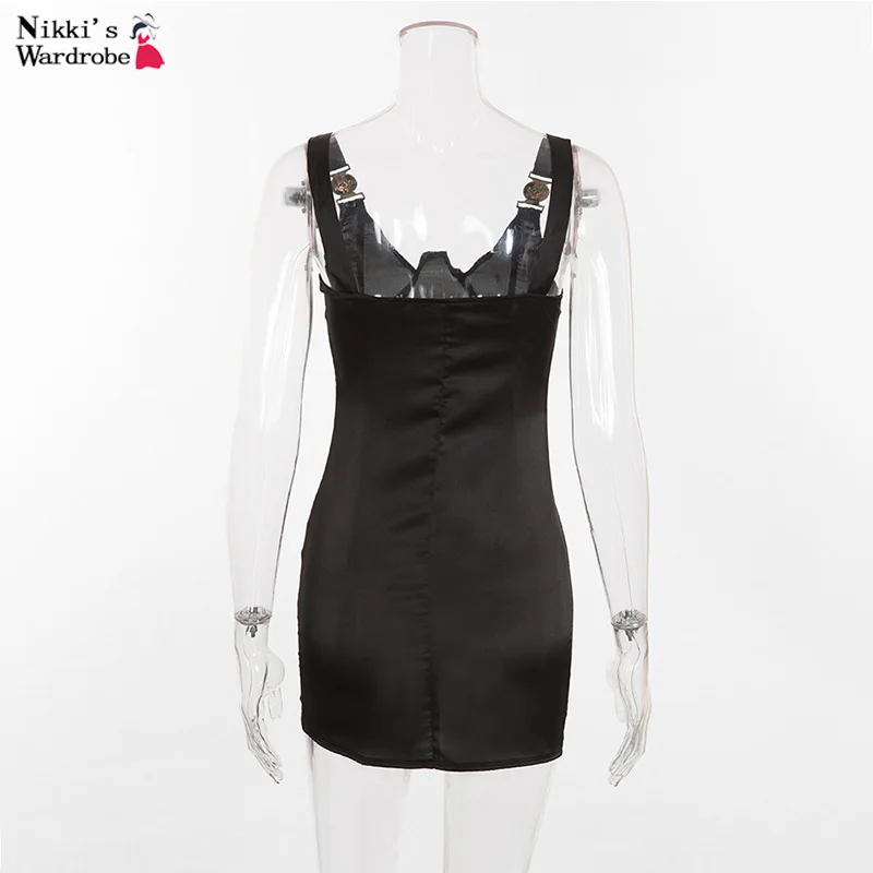 

Sexy Black Bodycon Women V Deep Neck Strap Party Bandage Dress Elegant Patchwork Club Skinny Mini Dress Casual Dresses