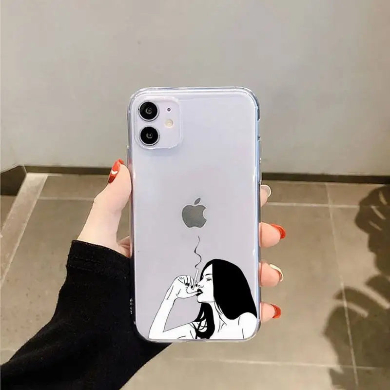 

Cool smoking heartbreaker girl Phone Case Transparent for iPhone 11 12 mini pro XS MAX 8 7 6 6S Plus X 5S SE 2020 XR
