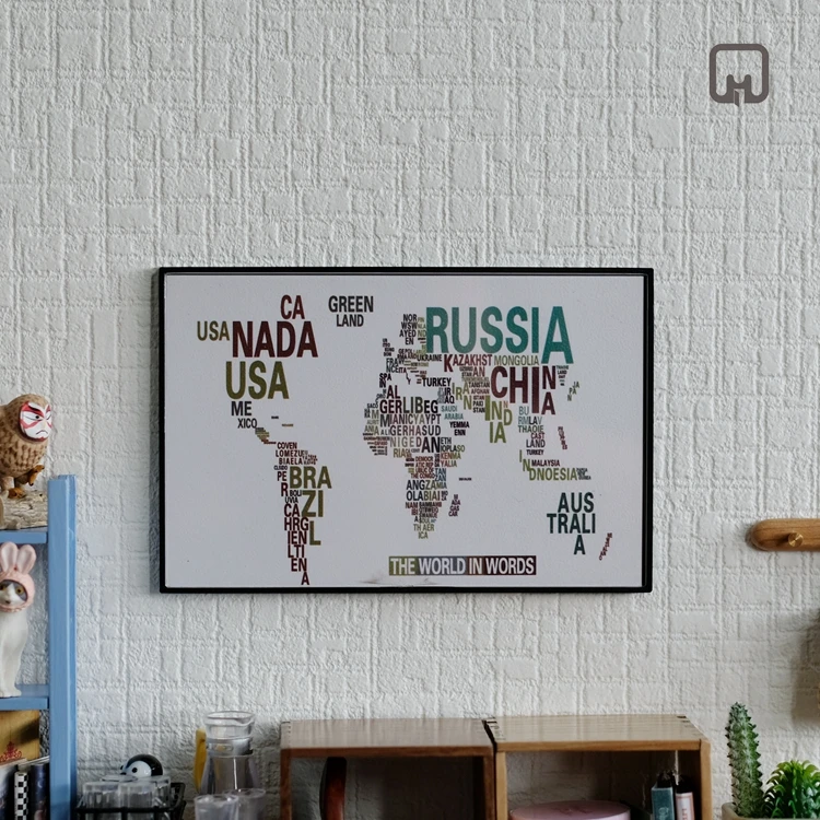 A 1:12 dollhouse miniature kids furniture toy DIY mini model big mural accessories map pattern living room dollhouse kit Roombox - Цвет: A
