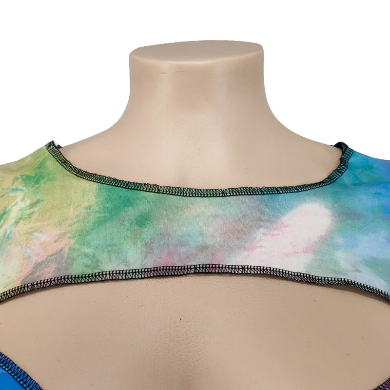 

5xl Plus Size Streetwear Style Long Dresses for Women 2021 Sexy Fashion Short Sleeve Hollow Lace Tie Dye Custom Wholesale