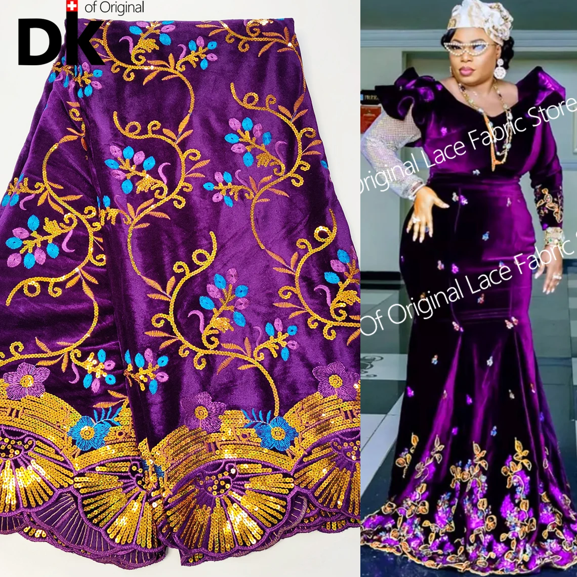 5 Yards 2021 Top Quality Africn Latest Classic Luxury Soft Embroidery Velvet With Sequins Fabric Lace For Winter Party Dress