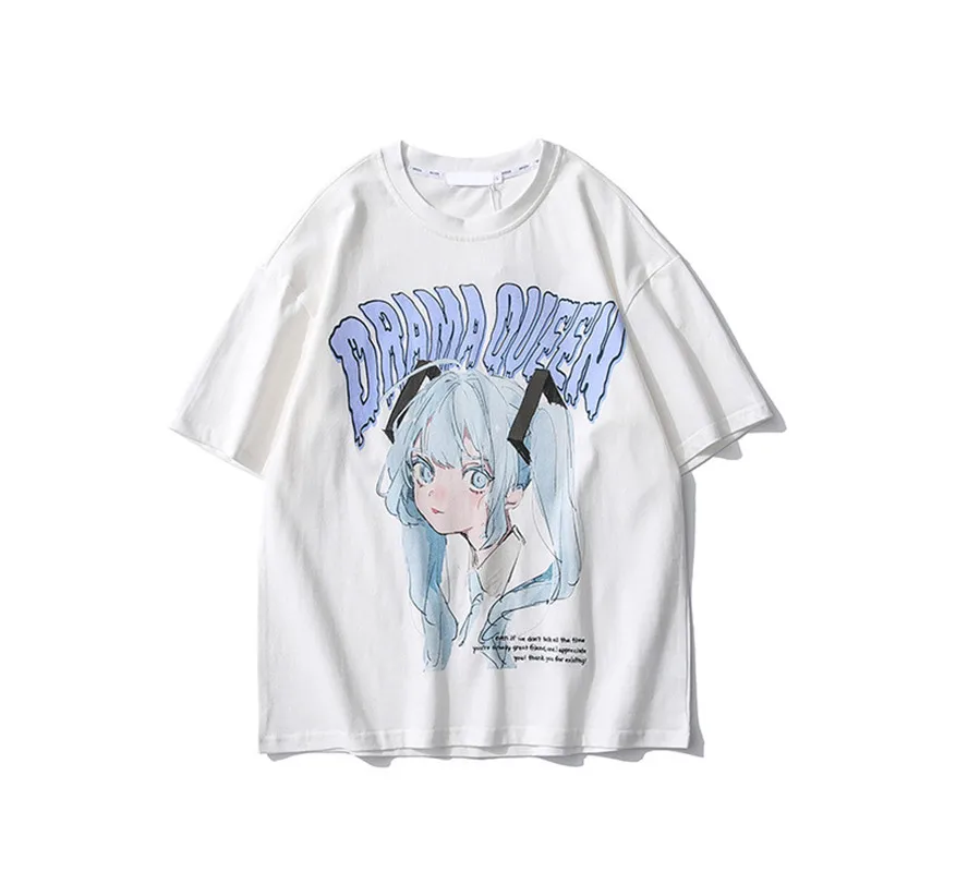 

2021 fashion hot T-shirt couple green hair girl summer street clothes Harajuku fashion top cartoon cartoon print O collar street