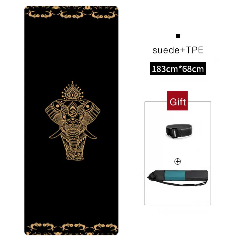 SUEDE TPE Черный золотой Коврик для йоги TPE 183*68 см* 6 мм удлиненный уплотненный Коврик для тренировок с высокой плотностью без запаха для домашнего использования для тренажерного зала Fintess Euipment - Цвет: SUEDE TPE