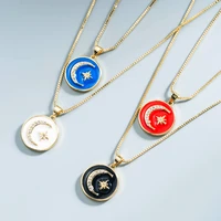 korean version of ins fashion charm gold necklace jewelry star moon multicolor round clavicle pendant necklace lady girl gesture