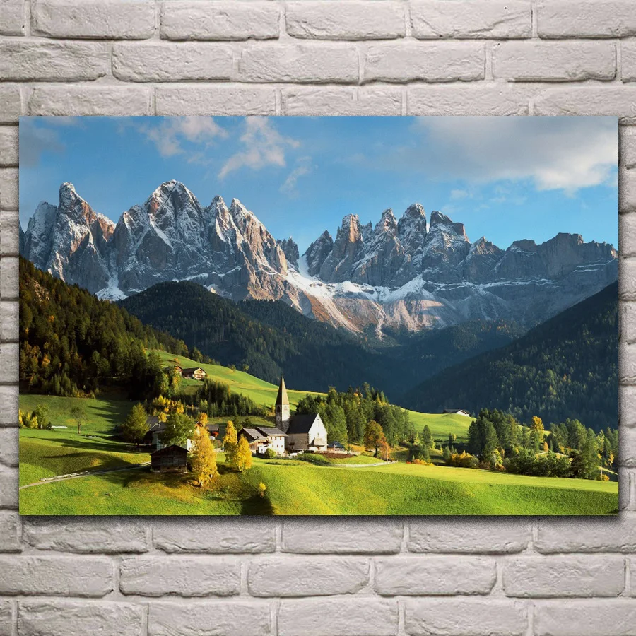 

Beautiful alps mountains nature landscape fabric posters on the wall picture home art living room decoration KL819