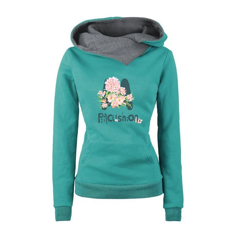 Casual Women Sweatshirt Hoodie Autumn Big Hat Floral & Rose Cotton Hooded Tops Clothing Pullover Female Sweetshirts Hoodies