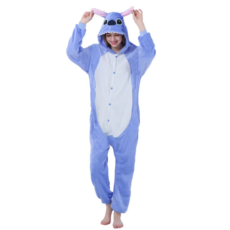 Kigurumi Stitch Pajama Adult Animal Onesie Women Men Couple Anime Winter Panda Pajamas Suit Sleepwear Flannel Pijamas | Женская одежда