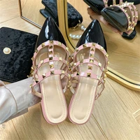 summer new womens slippers fashion all match pointed rivet sandals ladies closed toe wear shoes