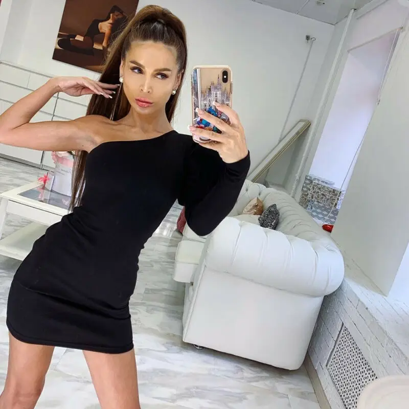 2019 модное горячее женское Облегающее с открытым плечом платье сплошное длинным
