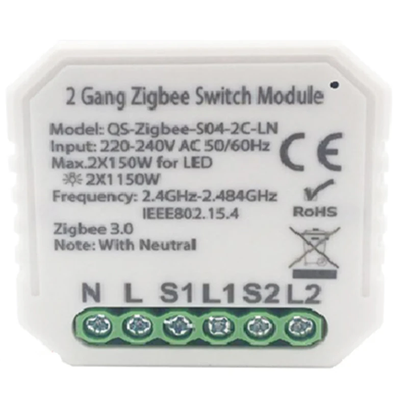 

Tuya Zigbee 3.0 Smart Switch Module with Neutral Eu 220V 2 Way Wireless Light Switch Compatible Alexa Google Home
