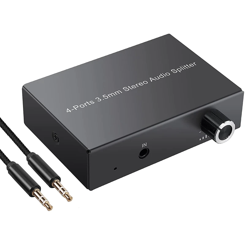 

Стерео аудио сплиттер с 4 портами 3,5 мм, аудио сплиттер с регулировкой громкости для ПК, телефона, ноутбука, MP3/4 к пассивным динамикам, наушник...