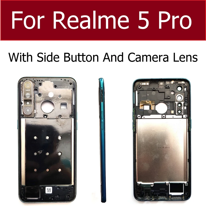 lcd front frame housing bezel cover case for oppo realme 5 pro q middle frame withwithout side button and cam lens repair parts free global shipping