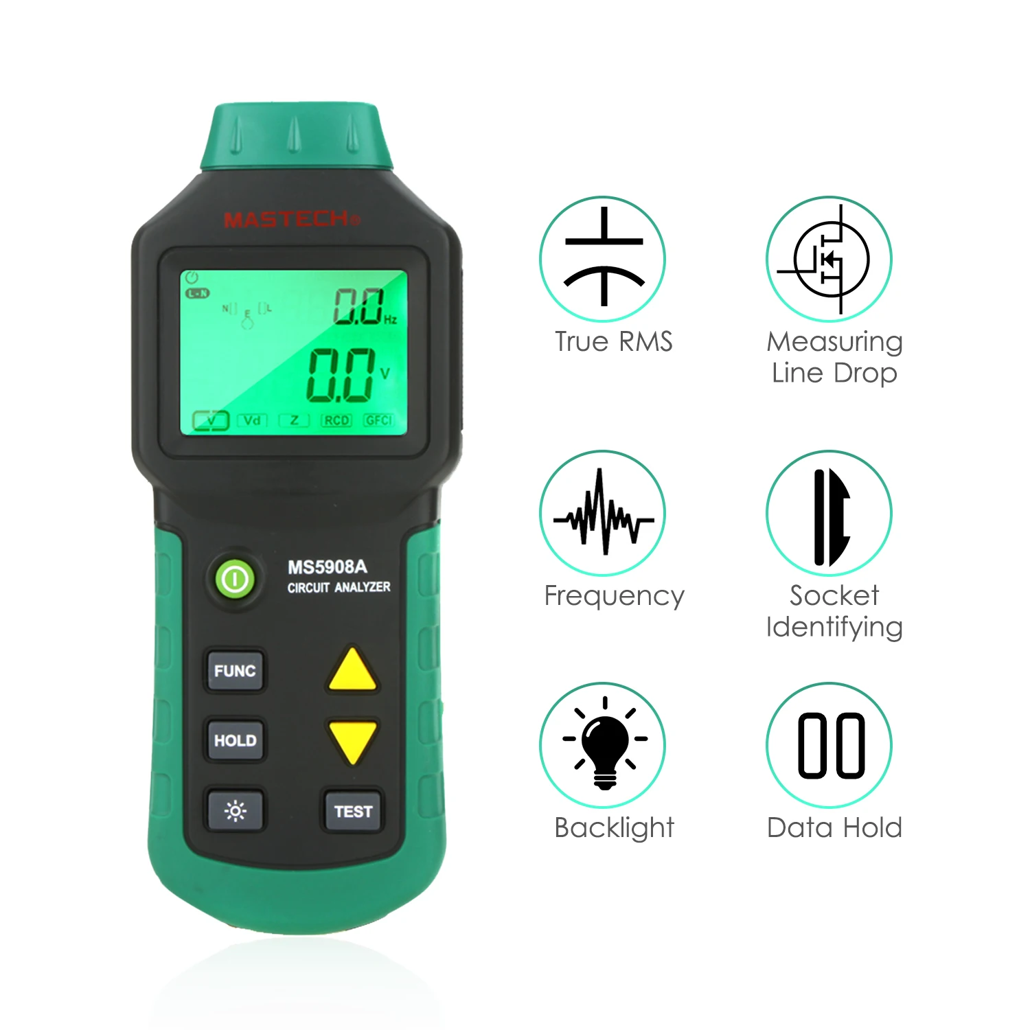 

MASTECH MS5908C LCD Digital Circuit Analyzer Voltage GFCI RCD Fault Tester Low Voltage Line Fault Test Meter Circuit Tester