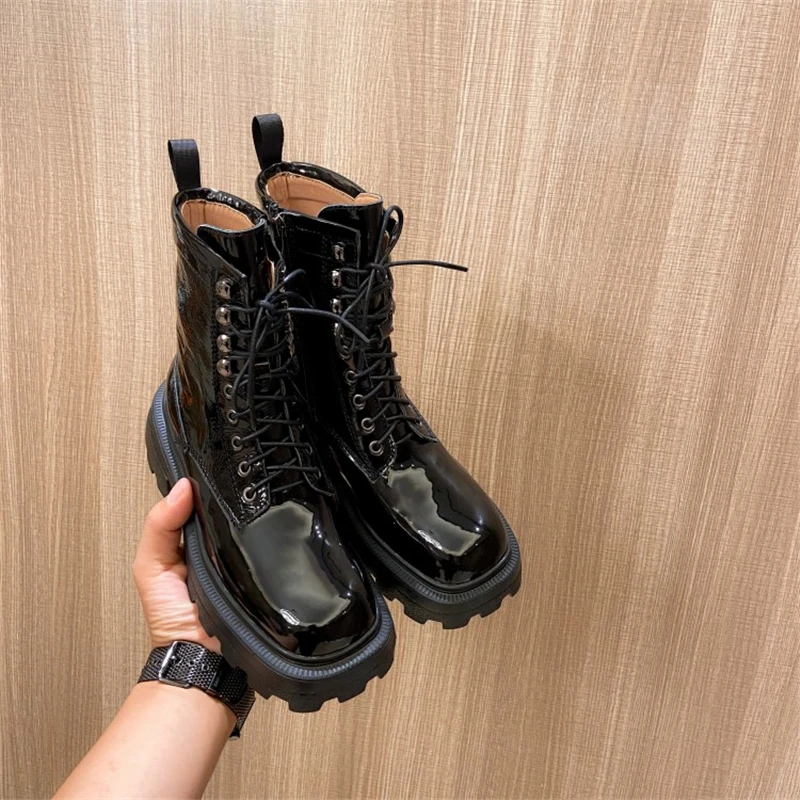 Jual Sepatu Motor Kulit Asli Platform Ritsleting Wanita Sepatu Bot Musim Dingin Hak Tinggi Kotak Simpul Silang Wanita Ukuran Besar 41