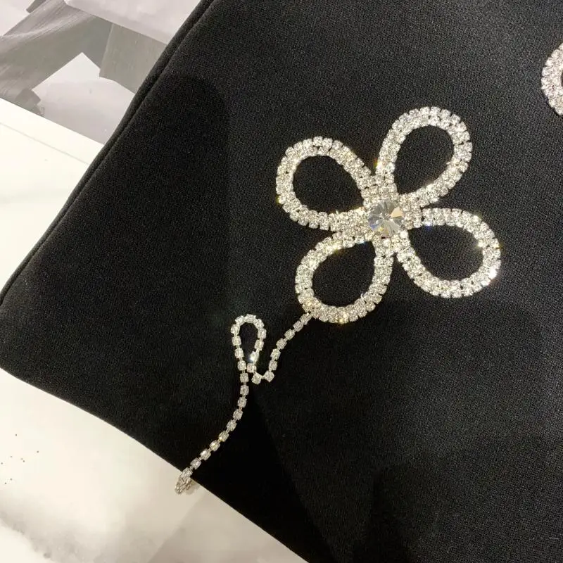 

2021 Spring New Rhinestone Flower Suit Skirt High Wais Tlady Girls Tassel A- Line Shiny Skirt