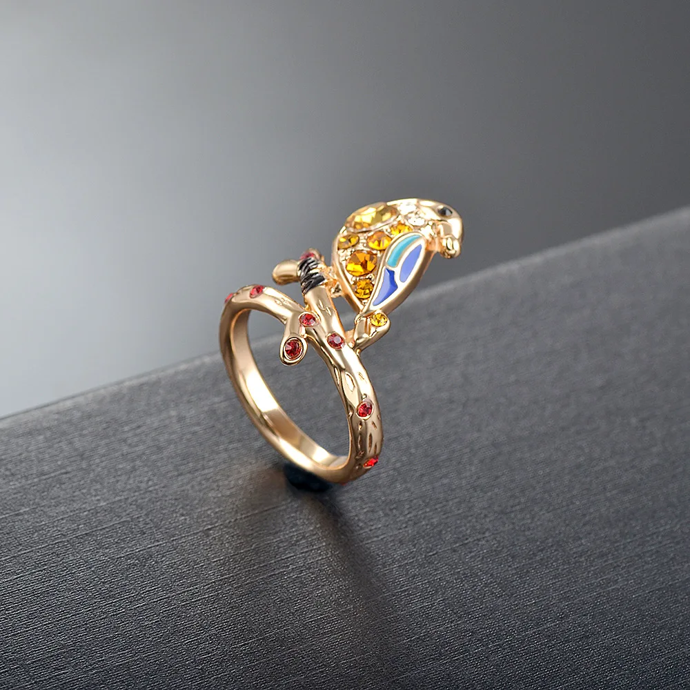 Fashion Women's Red Orange Gold Zircon Crystal Bird Flower Ring Hummingbirds Animal Wedding Engagement Boho Jewelry Gift | Украшения и