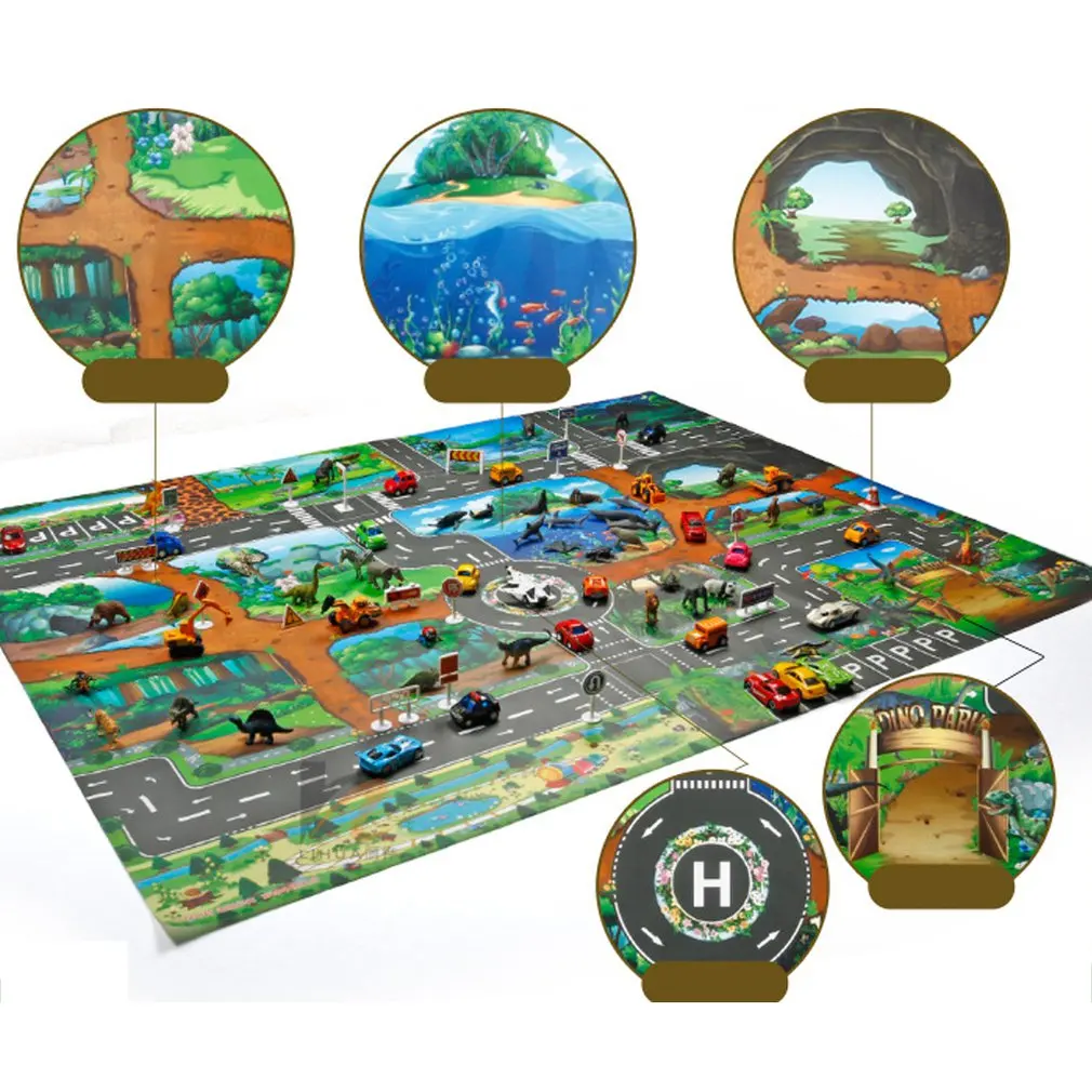 

Childrens Toys Carry Game Pad 130x100/83x57cm Dinosaur World Traffic Parking Lot Funny Novelty Kids Toys