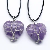 new love tree of life pendant necklace natural stone opal rose quartz amethyst charms for women party wedding jewelry gifts
