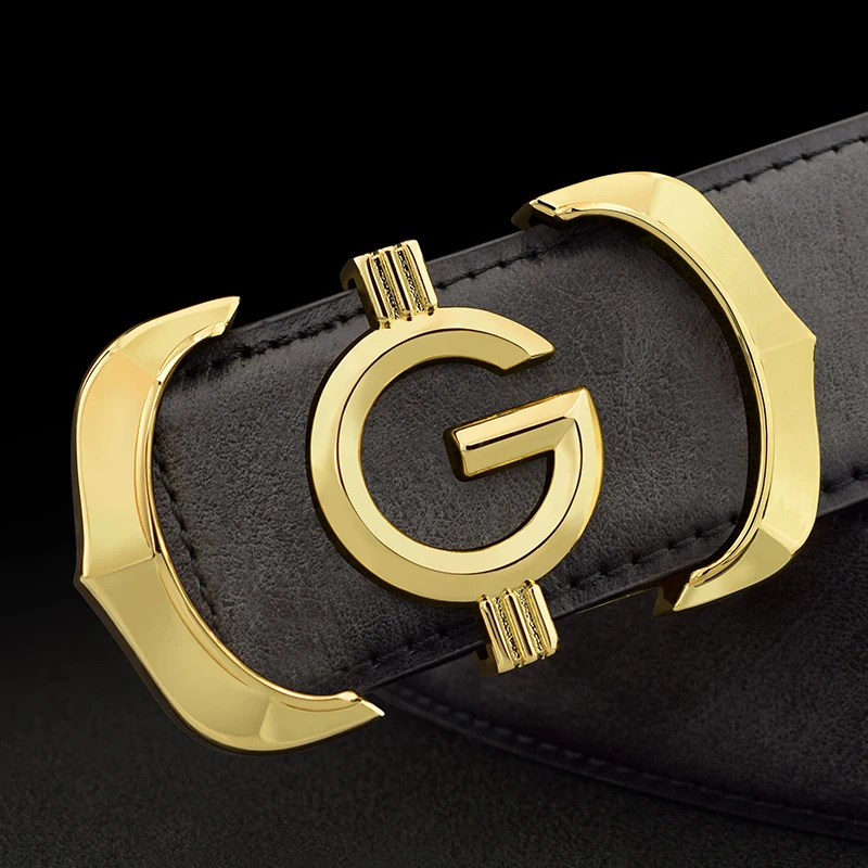 High Quality Fashion G Letter Belt Men's Luxury Designer Leather Golden Smooth Buttons Young Men Ceinture Homme