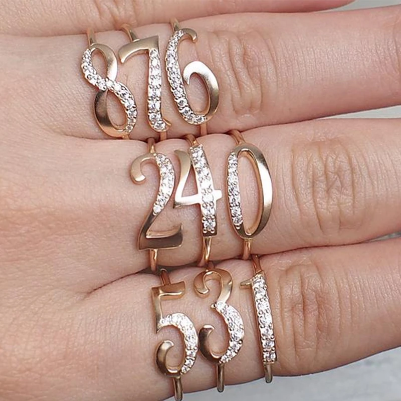 

2021 Vintage Arabic Numerals Women Rings Temperament Fashion Zircon 0-9 Stainless Steel Rings For Men Couple Jewelry Gift