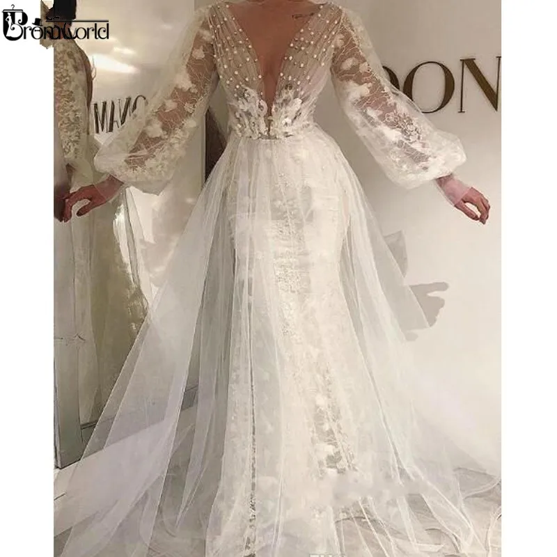 Феи белого цвета Платья для выпускного вечера 2021 с v образным вырезом жемчуг