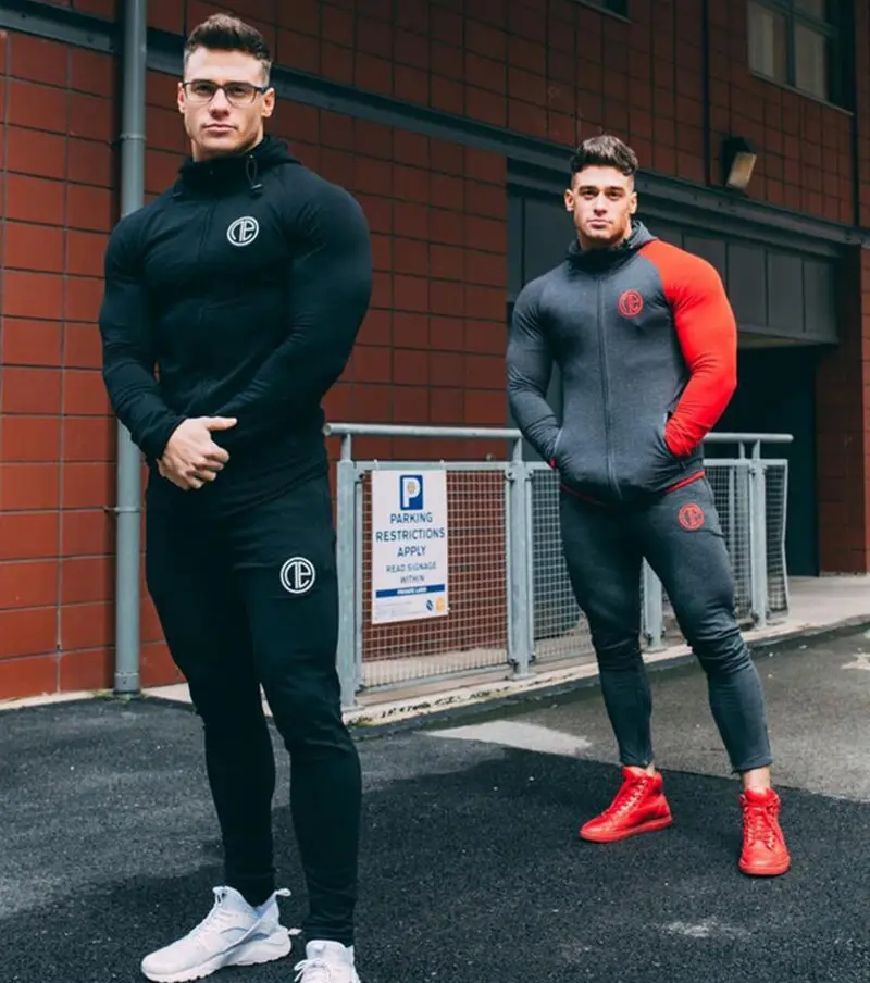 Mens Running Sportswear Sets Sweatshirt Sweatpants Gym Fitness Bodybuilding Hoodies Tops Pants Male Jogging Workout Tracksuits