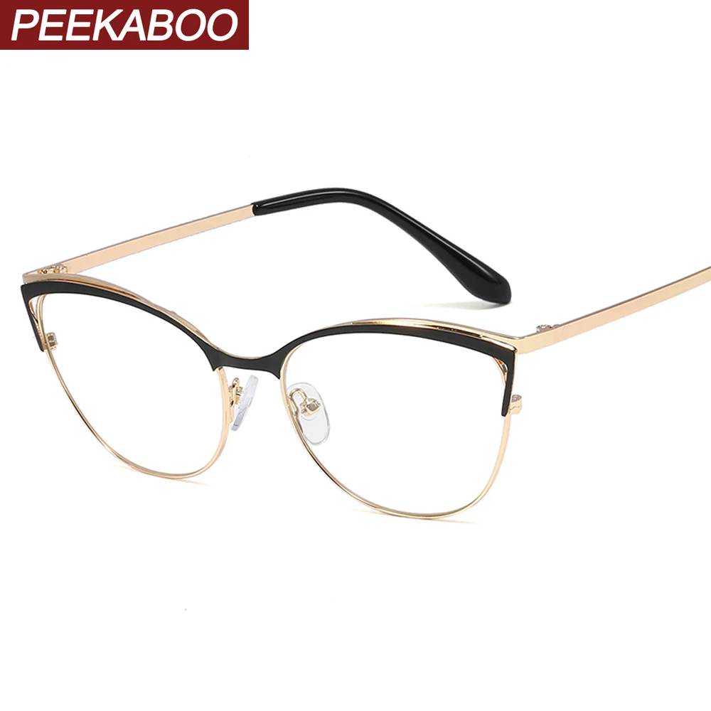 Peekaboo-Gafas de moda para mujer, anteojos a la moda con forma de ojo de gato, marco de metal dorado, gafas graduadas, accesorios femeninos, artículos de regalo rosa y verde