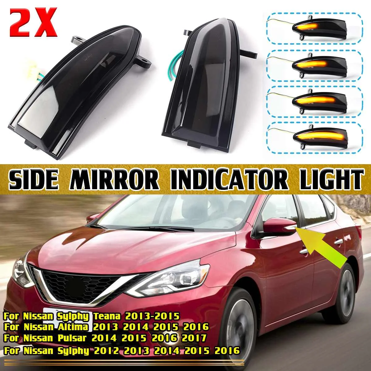 

LED Dynamic Turn Signal Light Blinker Side Rearview Mirror Indicator Lamp For Nissan Altima Teana Sylphy Sentra For Pulsar Tiida