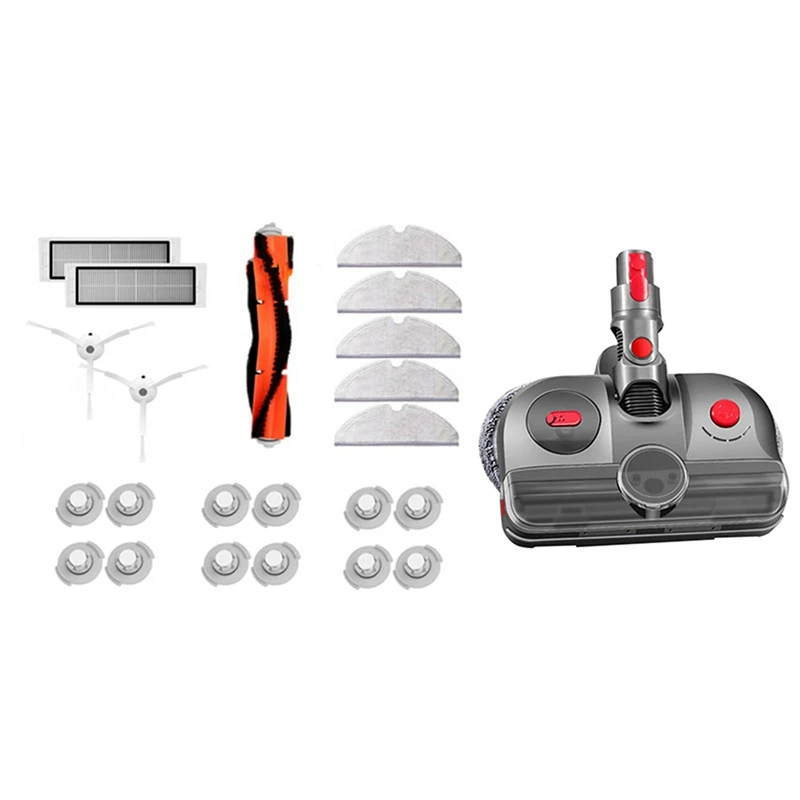 

2 Set Vacuum Cleaner Parts: 1 Set Side Brush Roll Brush HEPA Filter & Electric Mopping Brush Cleaner Cleaning Cloth