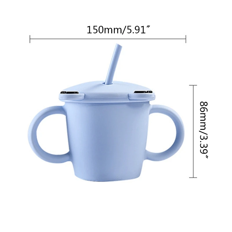 

2021 New 240ml Cartoon Piggy BPA-free Baby Silicone Non-slip Water Cup with Double Handle Lid Straw Training Drinkware