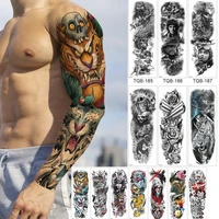 waterproof temporary fake tattoo sticker totem mechanical full arm large size war soldier lion clock animals mens womens