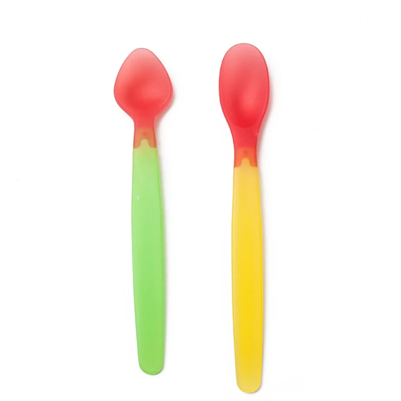 

Baby Spoons Temperature Sensing Feeding Candy Color Spoon Kids Plastic Safe Food Grade Silicone Toddler Flatware