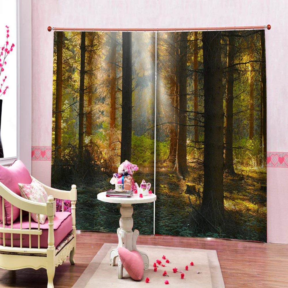 

Window Treatment Bedroom Blackout Curtains Printing Forest sunshine Curtains For Living Room Modern Nature scenery Room Drapes