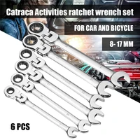 6pcs combination ratchet wrench spanner socket tool set with 180%c2%b0 adjustable head car nut repair tools 81012131417mm