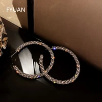 fyuan fashion big round crystal hoop earrings for women bijoux silver color rhinestone earrings statement jewelry party