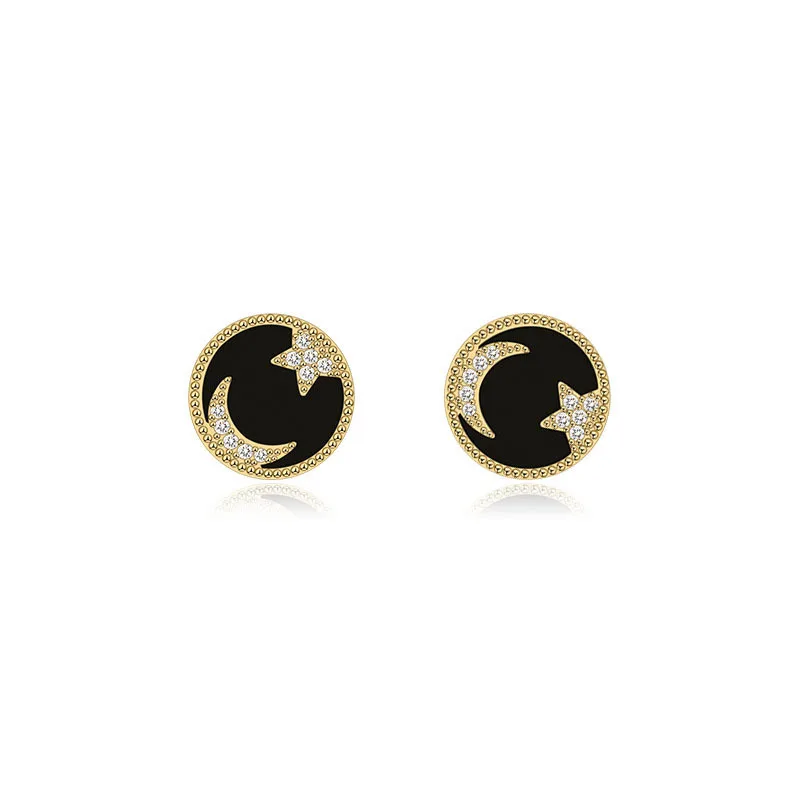 

925 Sterling Silver Star Moon Circle Stud Earrings For Women Micro Inlay Full Zircon Female Fashion Jewelry 2021 Trend